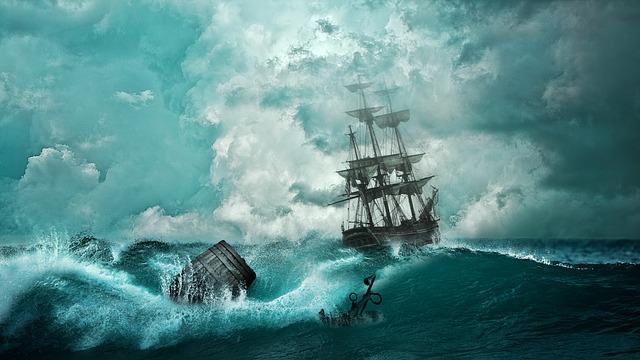 嵐の海を進む船